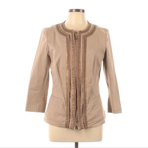 Lafayette 148 tan and brown 3/4 sleeve jacket